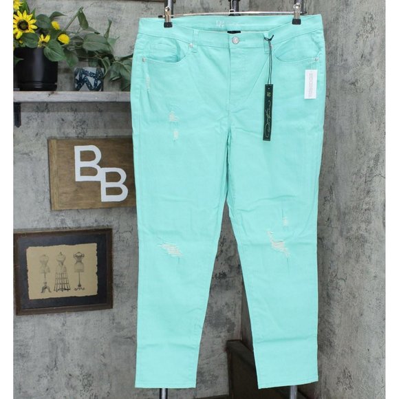 NWT DG2 Plus Size Virtual Stretch Destructed Skinny Jeans 18W Seafoam Blue - Picture 2 of 8